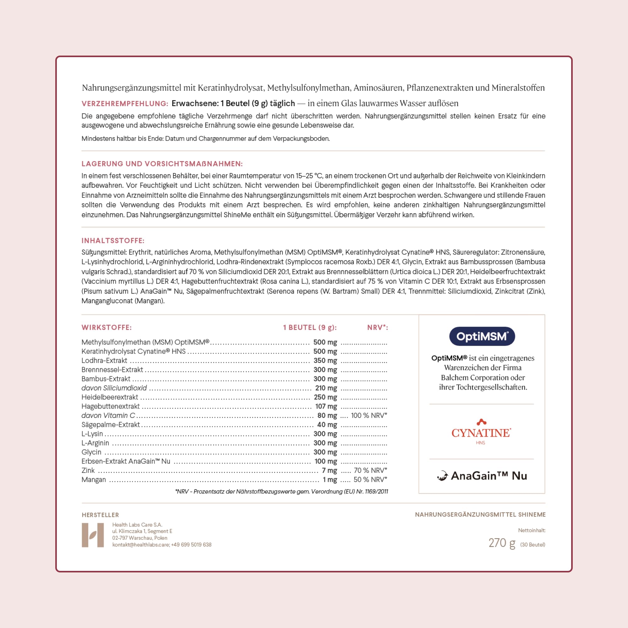 Haar Vitamine mit Keratin & MSM - Zink & Aminosäuren - 30 Sachets | Für gesunde Haare von innen • 10 Pflanzenextrakte • Mit Aminosäuren & Silizium • 30 Sachets