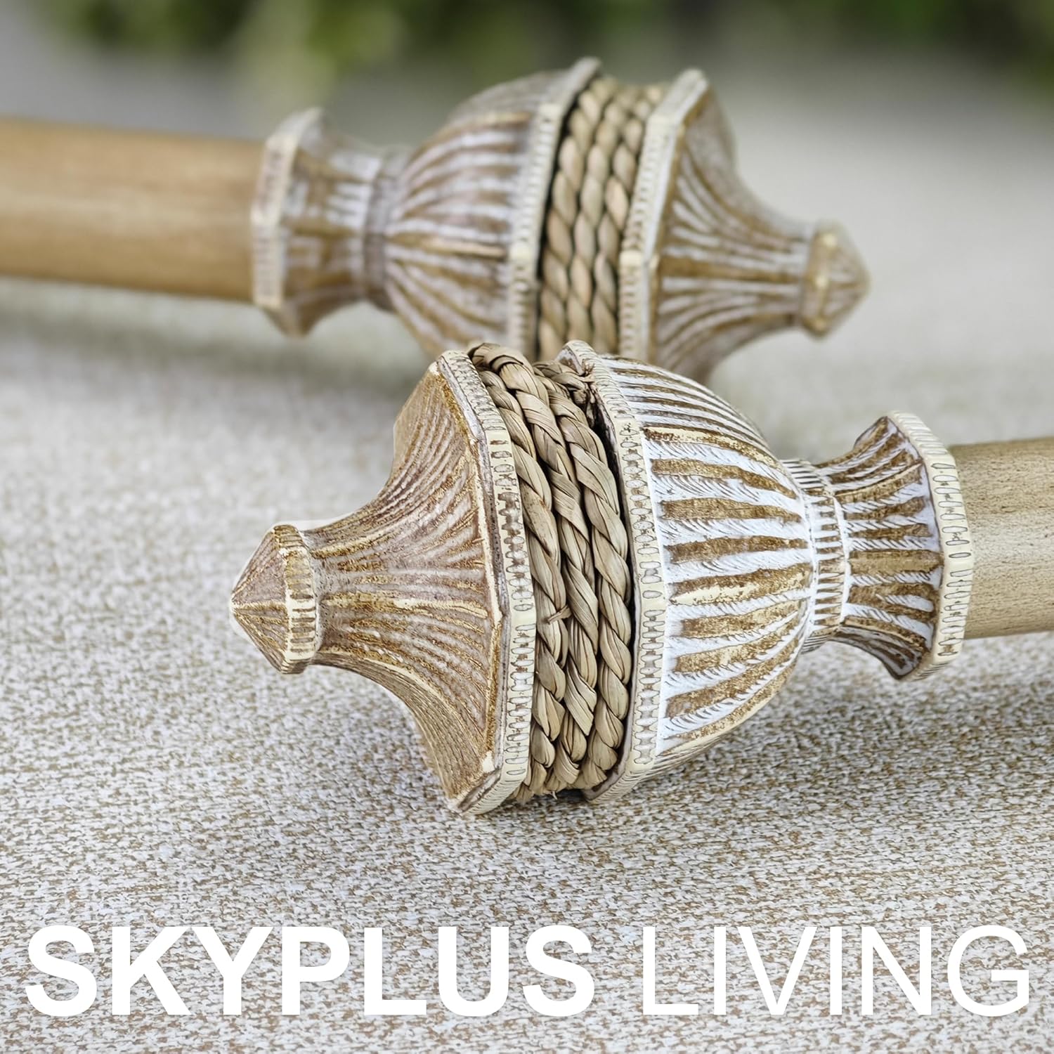 Weathered Oak Curtain Rod Set with Jute Rope Finial, 72-144 inch, Standard Single Drapery Rod for 1 Pack, 1 inch diameter, Adjustable Length