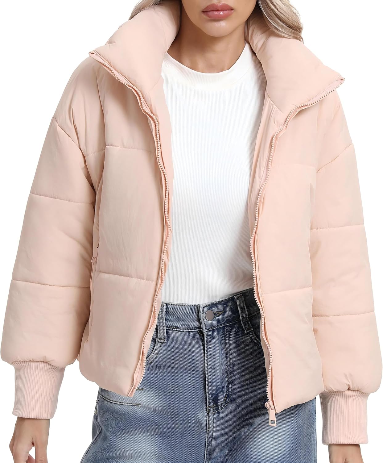 BenBoy Women's Winter Puffer Jacket Short Cropped Padded Baggy Crop Warm Quilted Jackets Short Casual Outerwear Coats