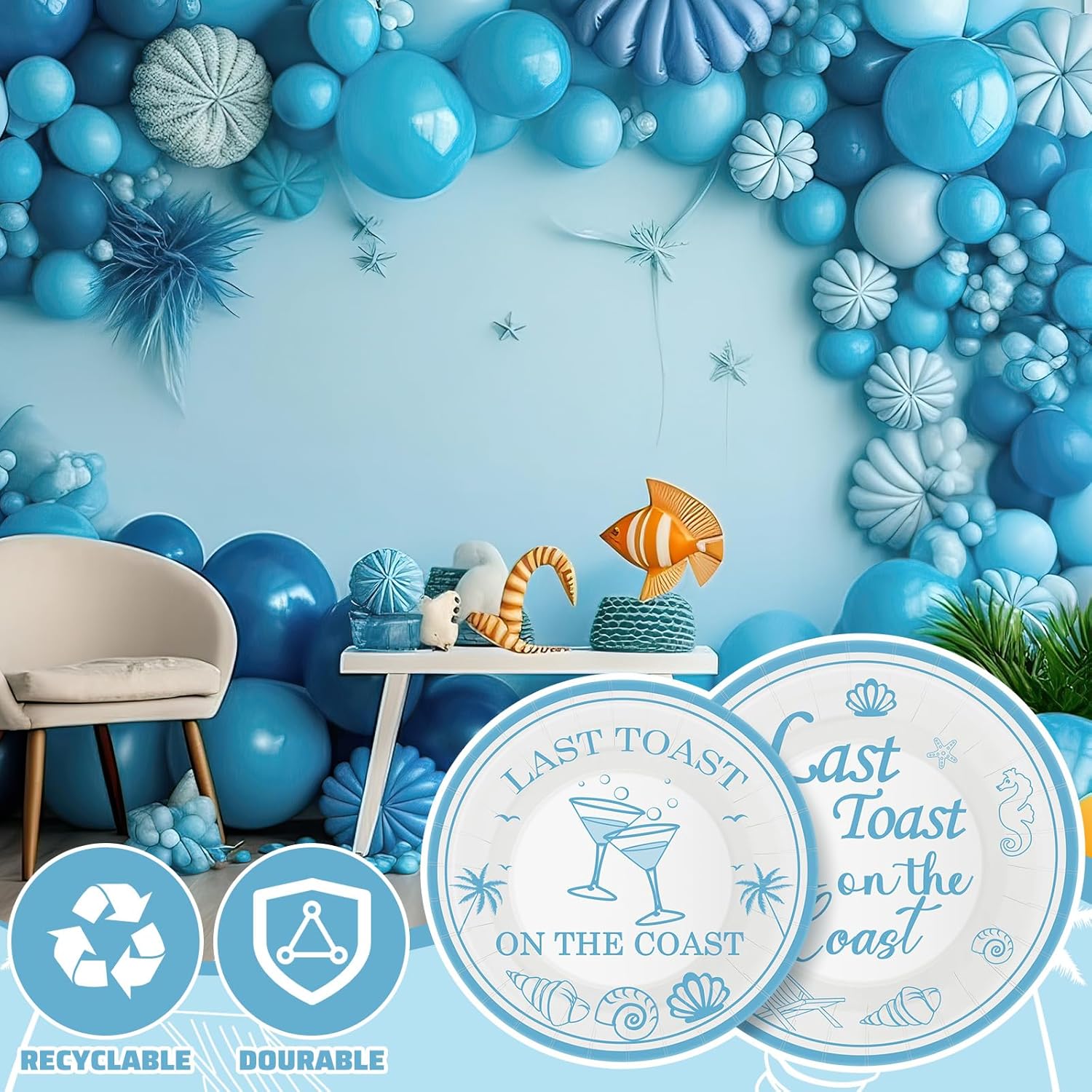 Blushtier 120 Pcs Last Toast on the Coast Party Supplies Coastal Bachelorette Tableware Set Summer Beach Pool Paper Plates Napkins Forks Cups for Bridal Wedding Girl Birthday Party Baby Shower