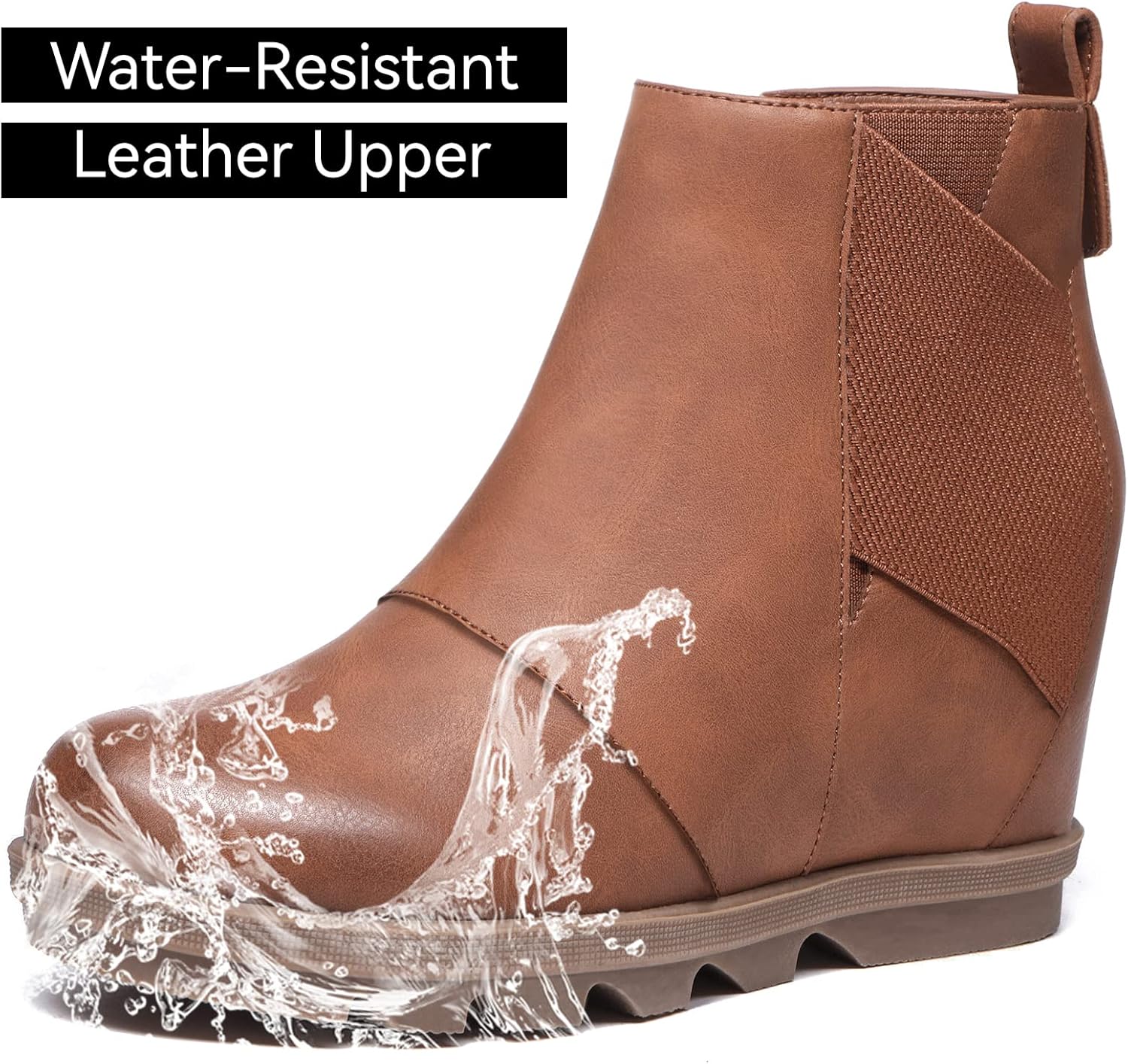 Vista 5 de Athlefit Botas de cuña para mujer cómodas botas de cuña al tobillo