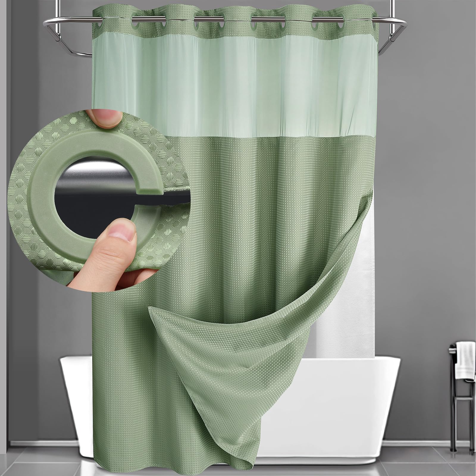 Amazon.com: YellyHommy No Hook Shower Curtain with Snap in Liner Set ...
