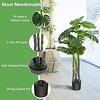 Vista 4 de Goplus 4ft Artificial Monstera Deliciosa Plant, Fake Tropical Palm Tree with 20 Large Leaves, Cement Pot, Realistic Moss, Faux Potted Swiss Cheese
