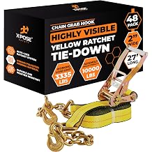 Xpose Safety 48-Pack Retractable Ratchet Straps with Chain Grabs, Heavy Duty 2" x 27', 10,000 lbs Break Strength Tie-Downs for Truck, Trailer, Kayak & Motorcycle