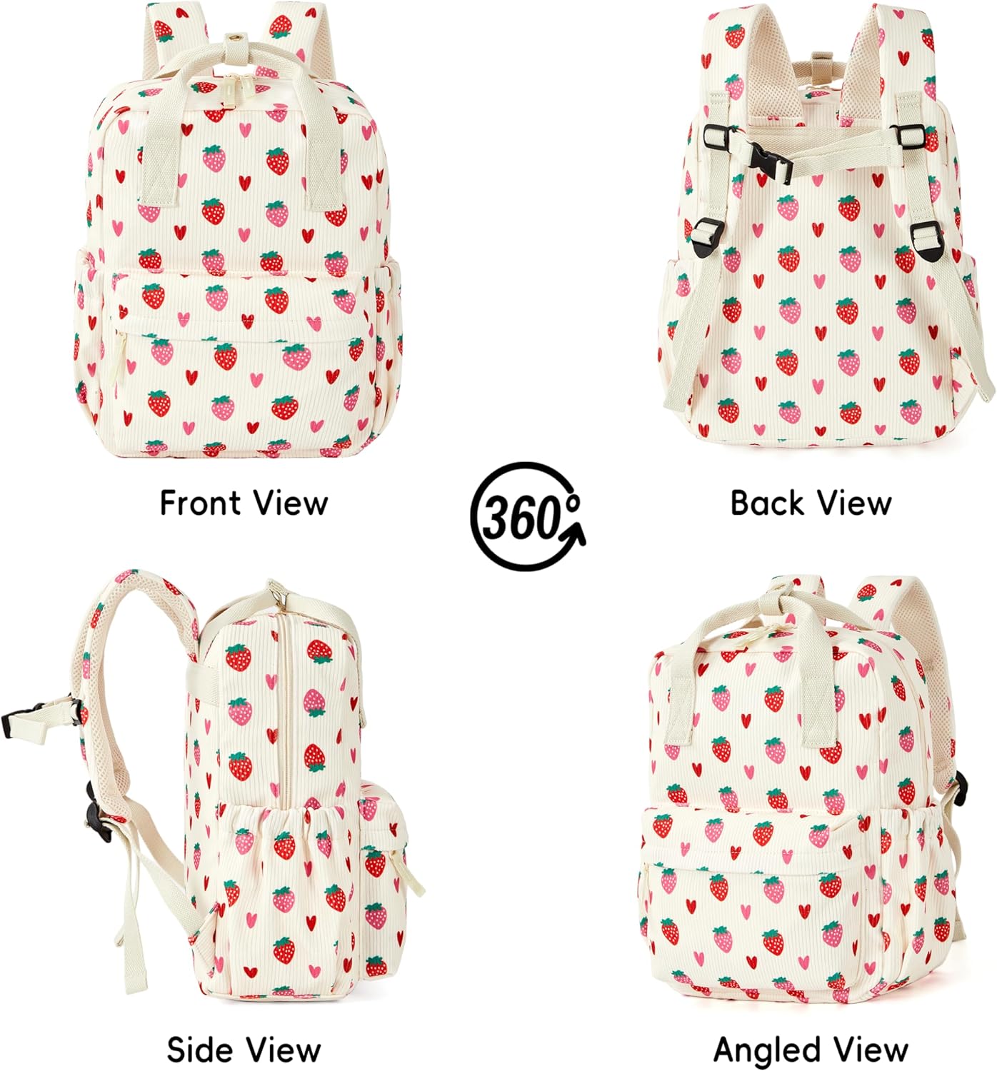 Mini Corduroy Backpack Bookbag School Bag for Toddlers Girls and Boys Preschool Daycare Kindergarten 13'' H Lightweight Fits for Folder(Strawberry-Beige Corduroy) - Image 5