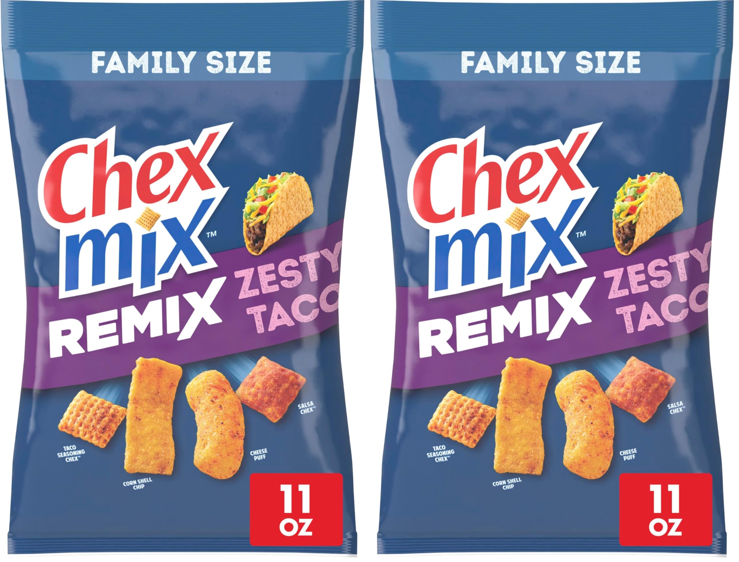 Chex Mix Snack Mix, Remix Zesty Taco, Savory Snack Bag, 11 oz (Pack of 2)