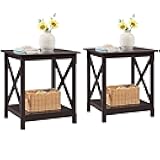 Yaheetech X-Design End Tables Set of 2, Sofa Side Table with Storage Shelf, 2 Tier Side Stand Small Table for Living Room Sofa Study, Easy Assembly, Dark Coffee