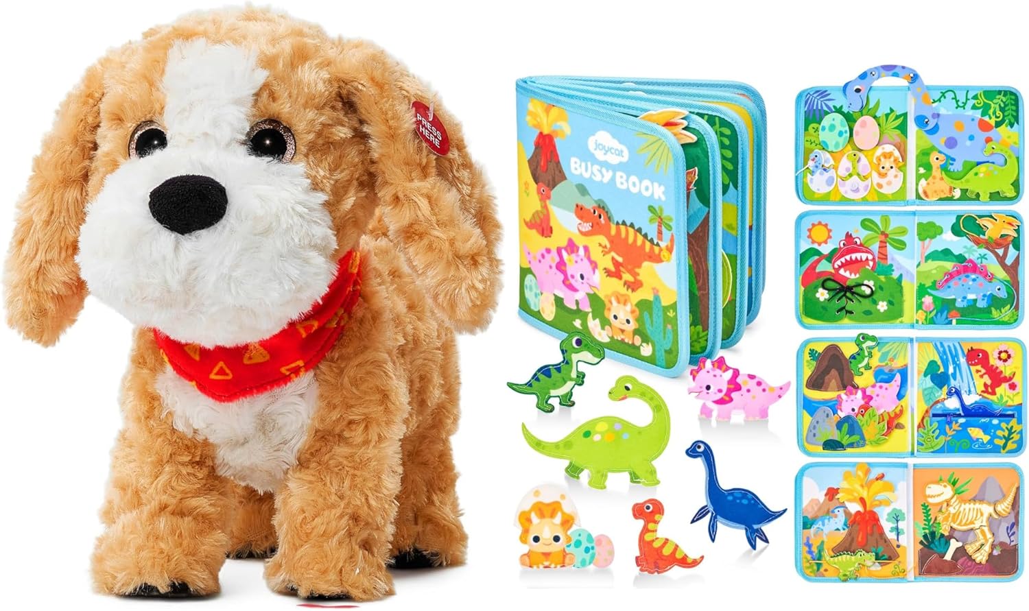 JoyCat Toddler Dinosaur Busy Book + Smart Interactive Puppy