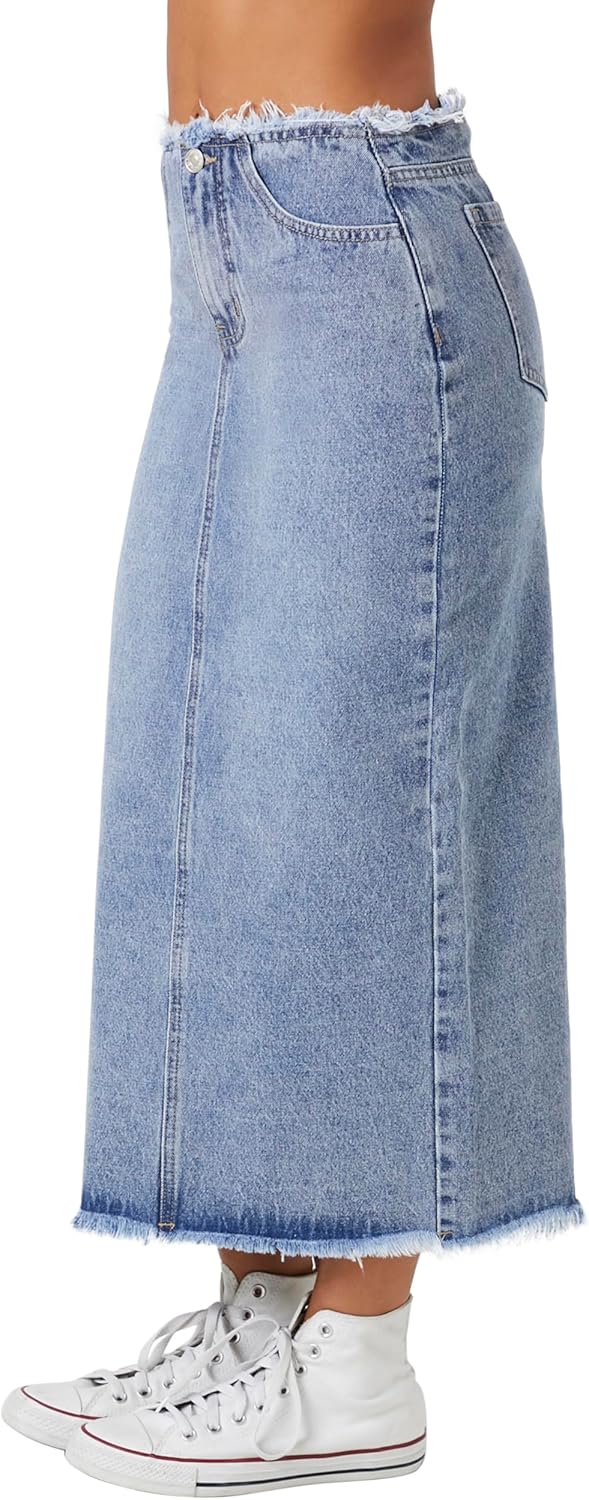 Forever 21 Womens Frayed Denim Maxi Skirt - Image 3