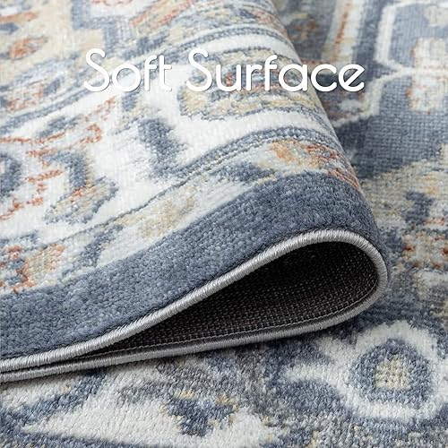 Miniatura 4 de COZYLOOM Alfombra persa de 2 x 3 pulgadas, tapete vintage con medallón para puerta delantera, antideslizante, floral, tapete de cocina para