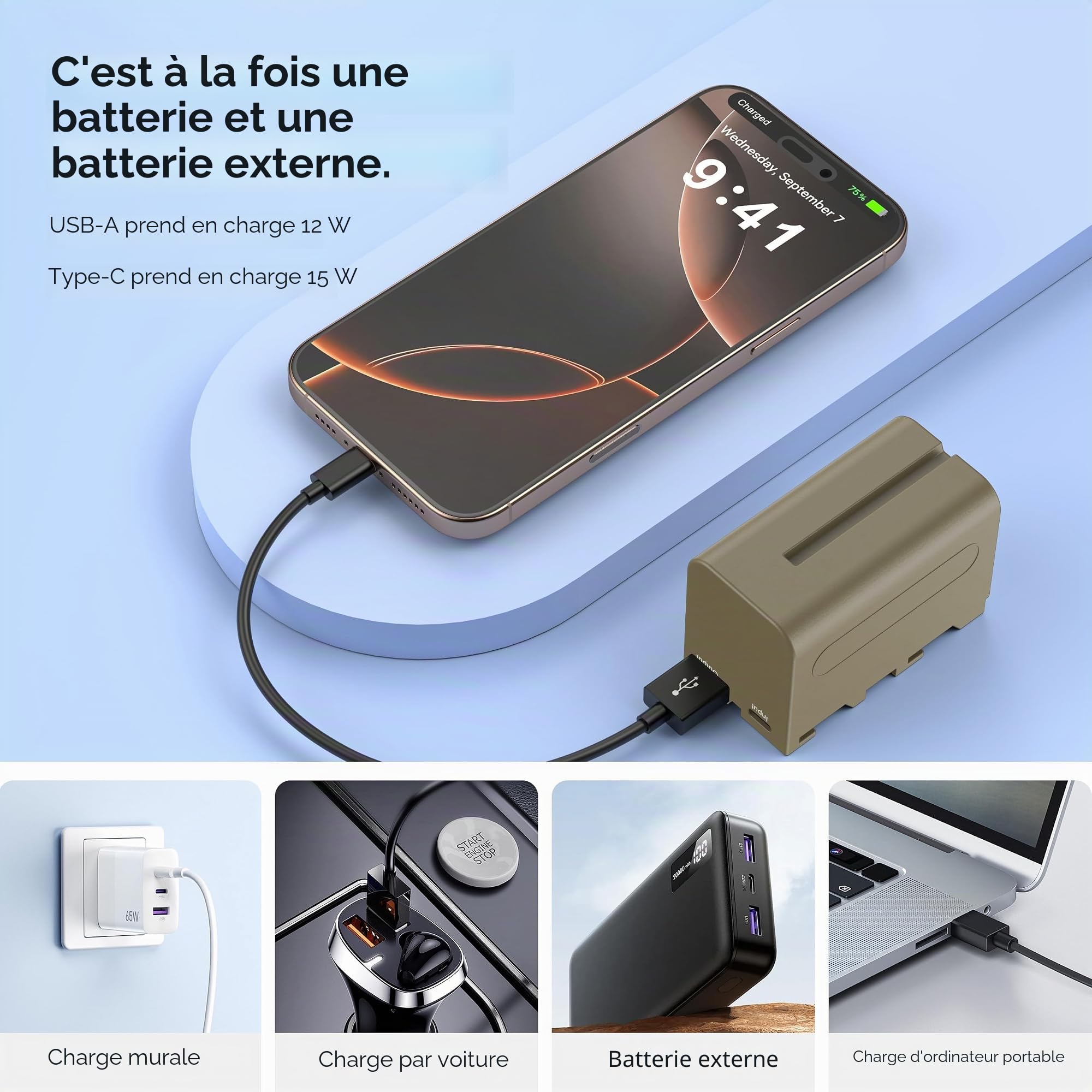 2 Batteries 7000mAh NP-F750 pour Sony NP-F550/F570/F750/F770/F930/F950/F960/F970, Batterie Rechargeable pour Appareil Photo, caméscope, Moniteur, lumière LED