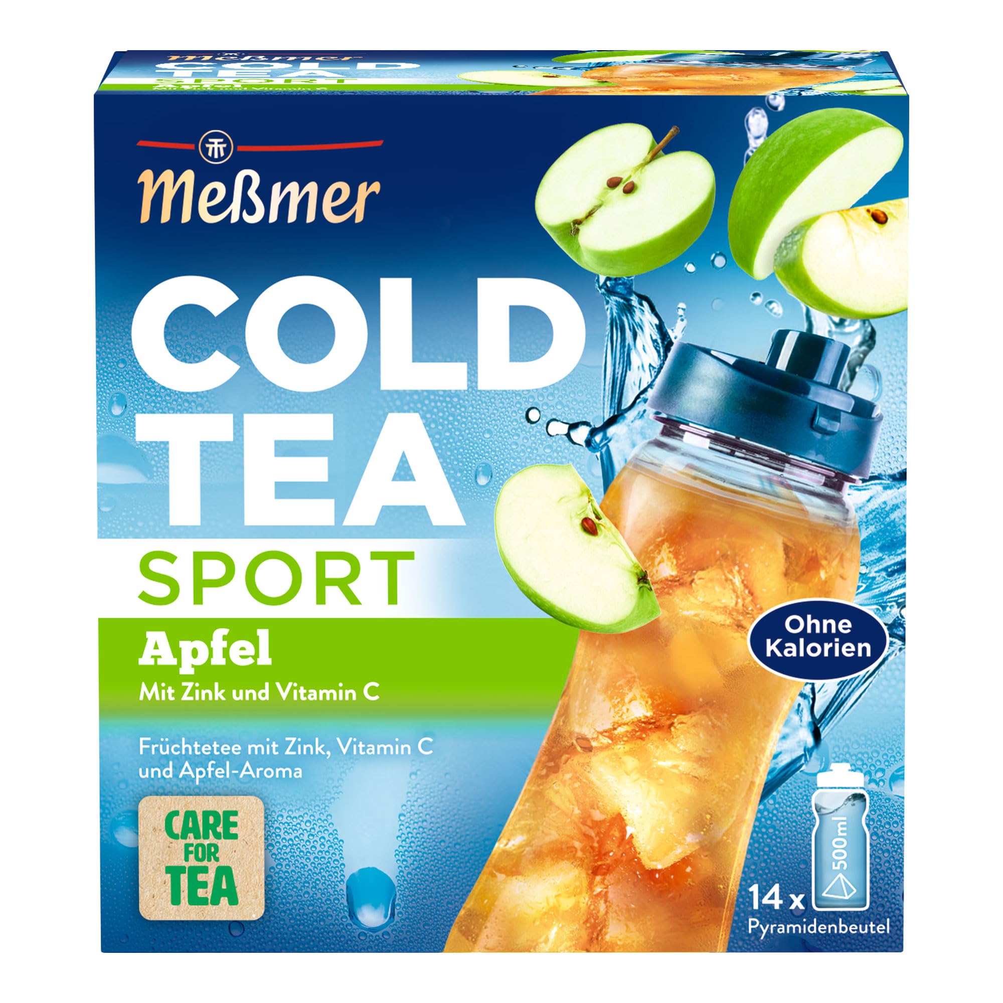 Meßmer Cold Tea Sport Apfel | Früchtetee | Kaltaufguss mit Zink und Vitamin C | ohne Zuckerzusatz | 14 Pyramidenbeutel