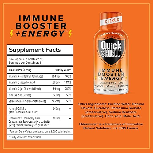 Miniatura 2 de Refuerzo inmunológico + inyección de energía, escudo rápido, baya de saúco, 1000 mg de vitamina C, A y D, selenio, zinc, apoyo inmunológico apto
