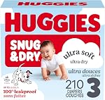 Huggies Size 3 Diapers, Snug & Dry Baby Diapers, Size 3 (16-26 lbs), 210 Count, Packaging May Vary