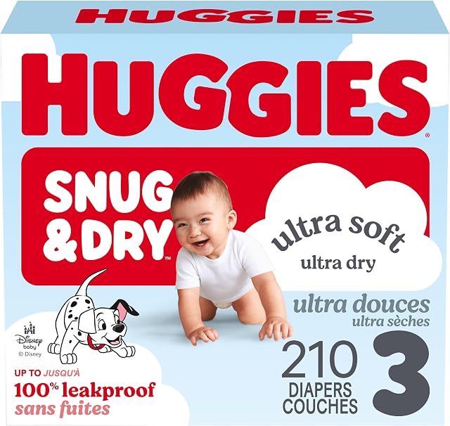 Huggies Size 3 Diapers, Snug & Dry Baby Diapers, Size 3 (16-26 lbs), 210 Count, Packaging May Vary