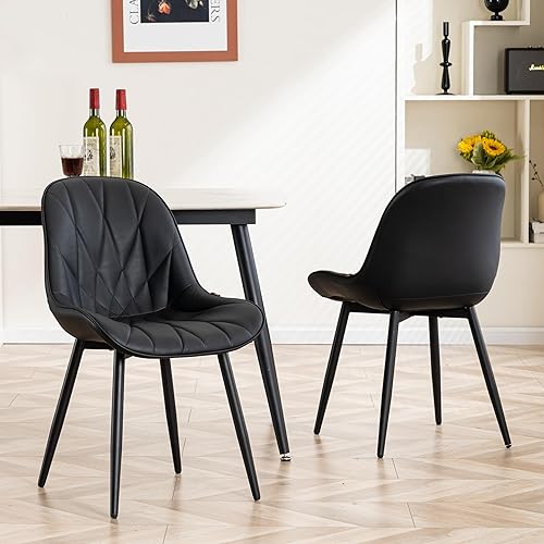 Miniatura 7 de YOUNIKE Juego de 2 sillas de comedor, sillas de cocina modernas negras con pies ajustables, sillas de comedor tapizadas de piel sintética de