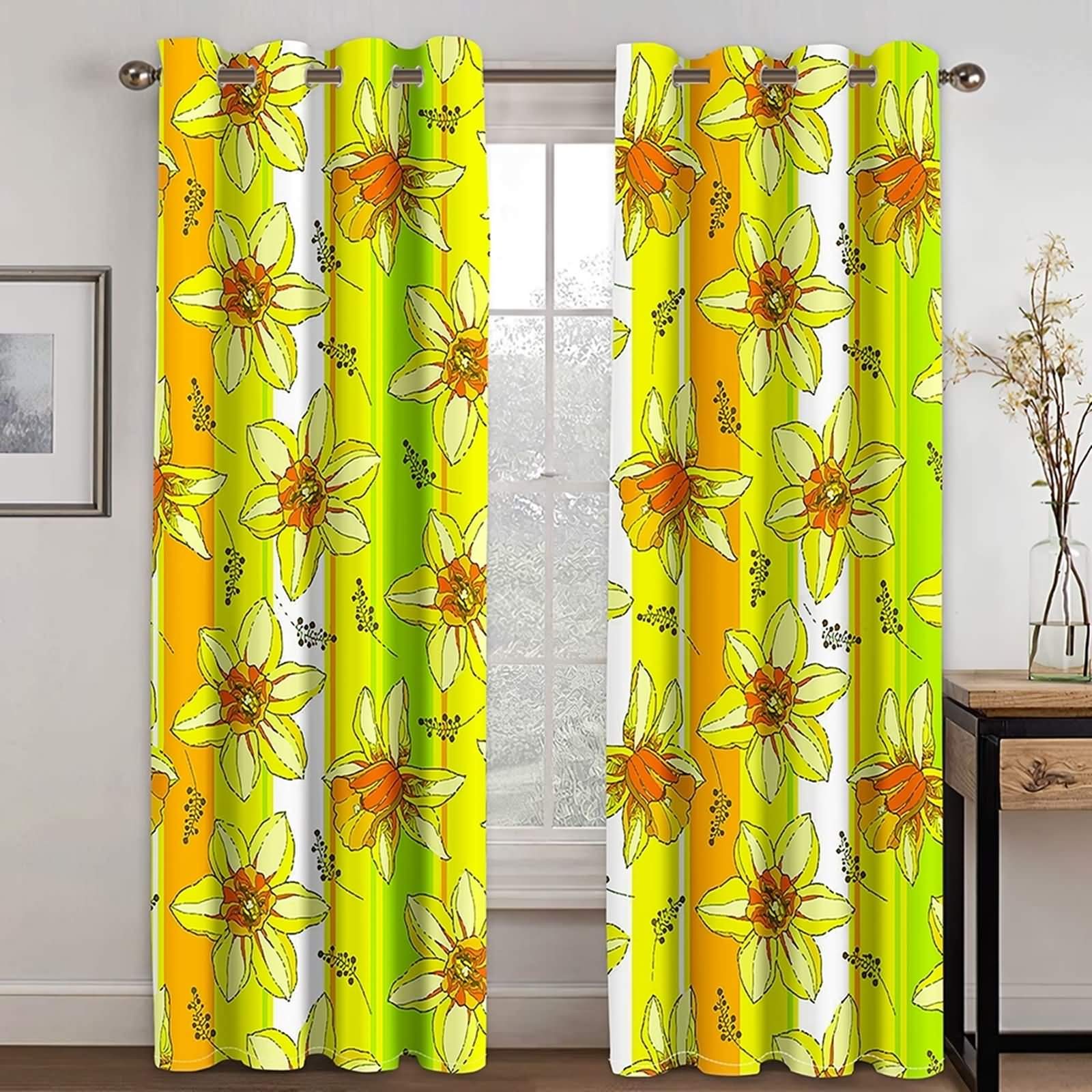 Rideau de Fenêtre Chambre pour Rénover un Salon Terne KnSam Jaune Fleurs