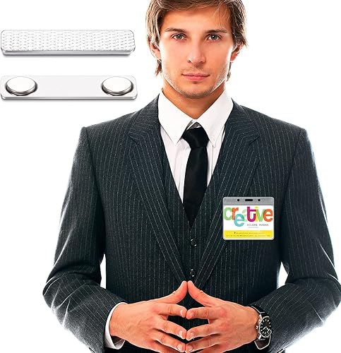 Miniatura 5 de 100 juegos de etiquetas magnéticas para nombre, imán adhesivo, insignia, imán de metal, parte trasera, cierre de etiqueta de nombre plateado con