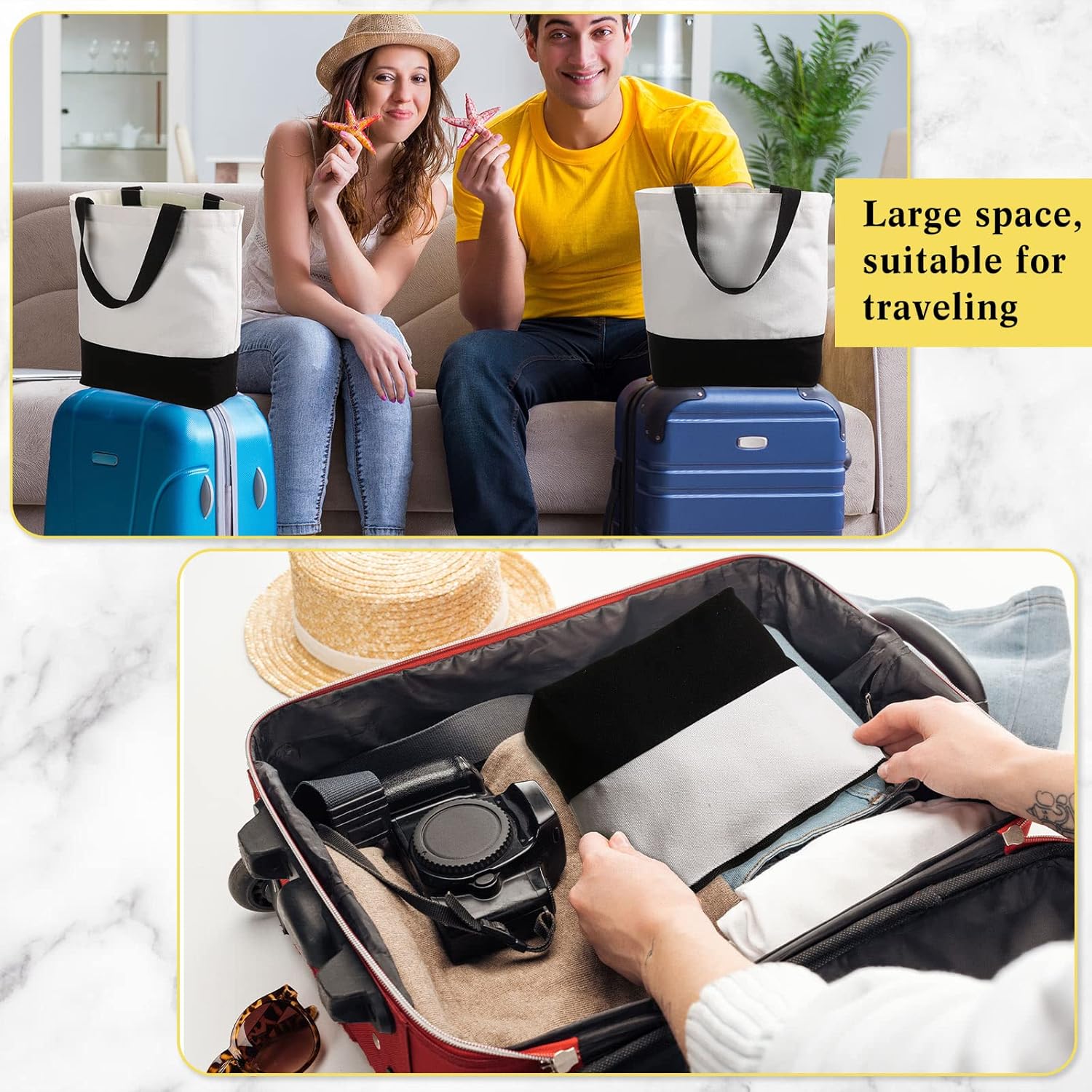 LEIFIDE 20 Pieces Canvas Tote and Makeup Bag Set Beach Bag with Handle Canvas Tote Bags for Women Mother Bridesmaids