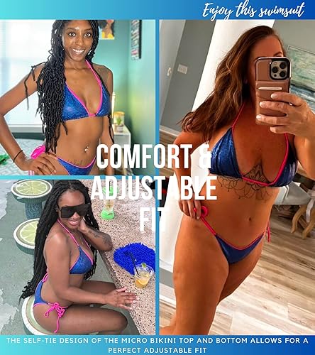 Miniatura 3 de Bikini metálico para mujer - Traje de baño retro brillante plateado dorado traje de baño triángulo parte inferior de tanga con lazo lateral