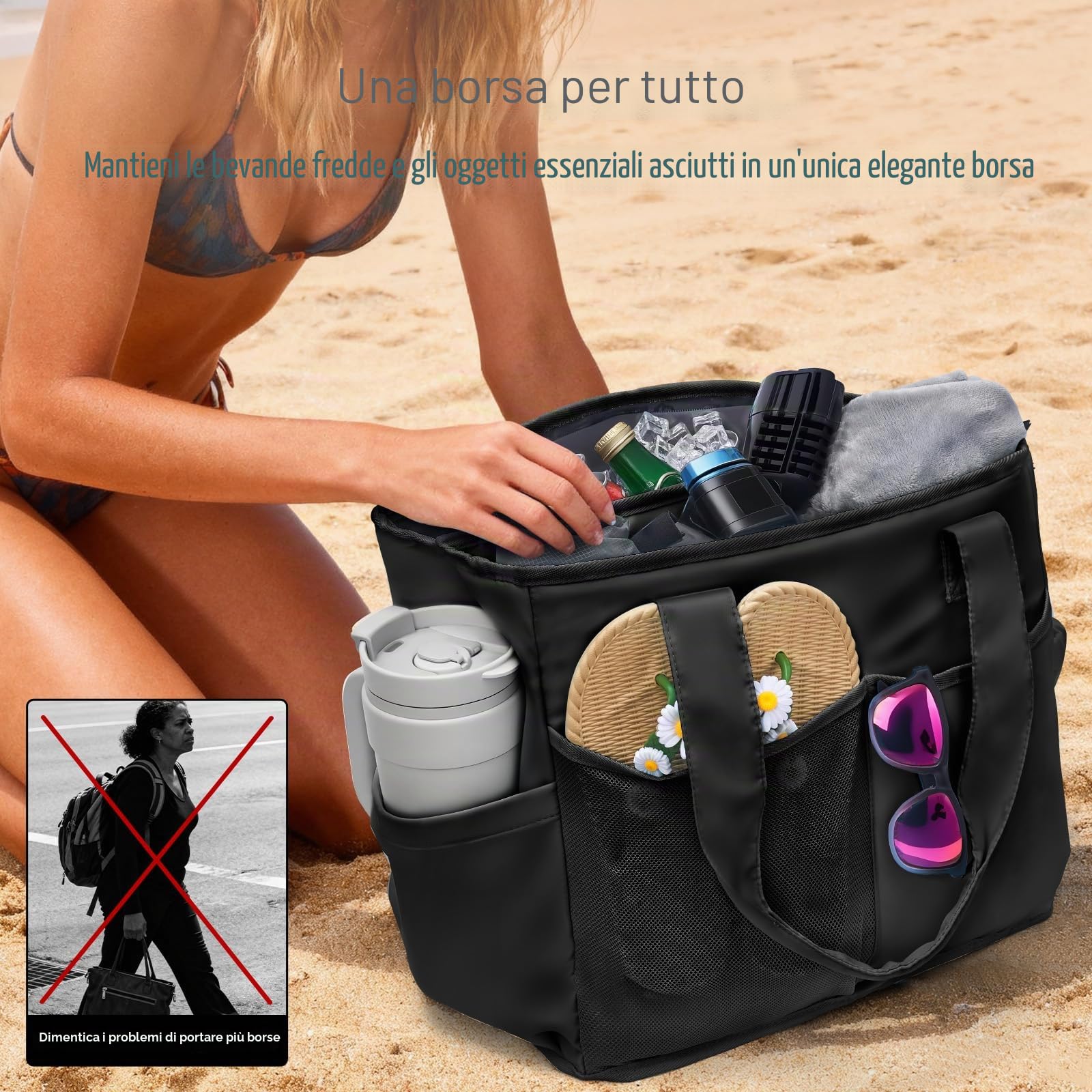 Odoland Borsa Termica Grande da 26L, Borsa da Spiaggia Termica Donna, Borsa Tote con Strato Isolante Termico, Borsa Termica da Spiaggia per Famiglie per Picnic, Spiaggia, Viaggi, Shopping