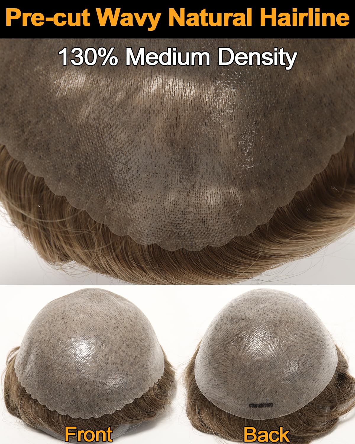 BEEOS 0.10mm Thick Skin Toupee Hair for Men, 8x10 Inch Durable PU Base Volume Full Human Hair Mens Hair Replacement System, 130% Medium Density No Shed Mens Wig #18 Blonde