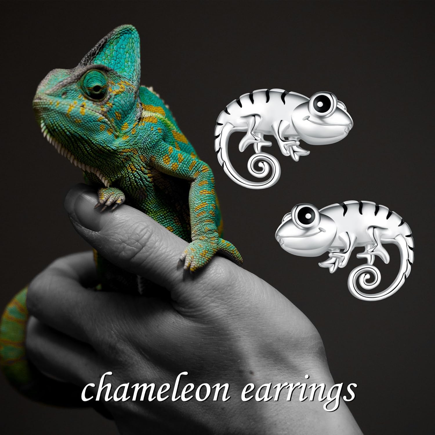 YAFEINI Chameleon Earrings 925 Sterling Silver Chameleon Animal Studs Jeweley Gifts for Women