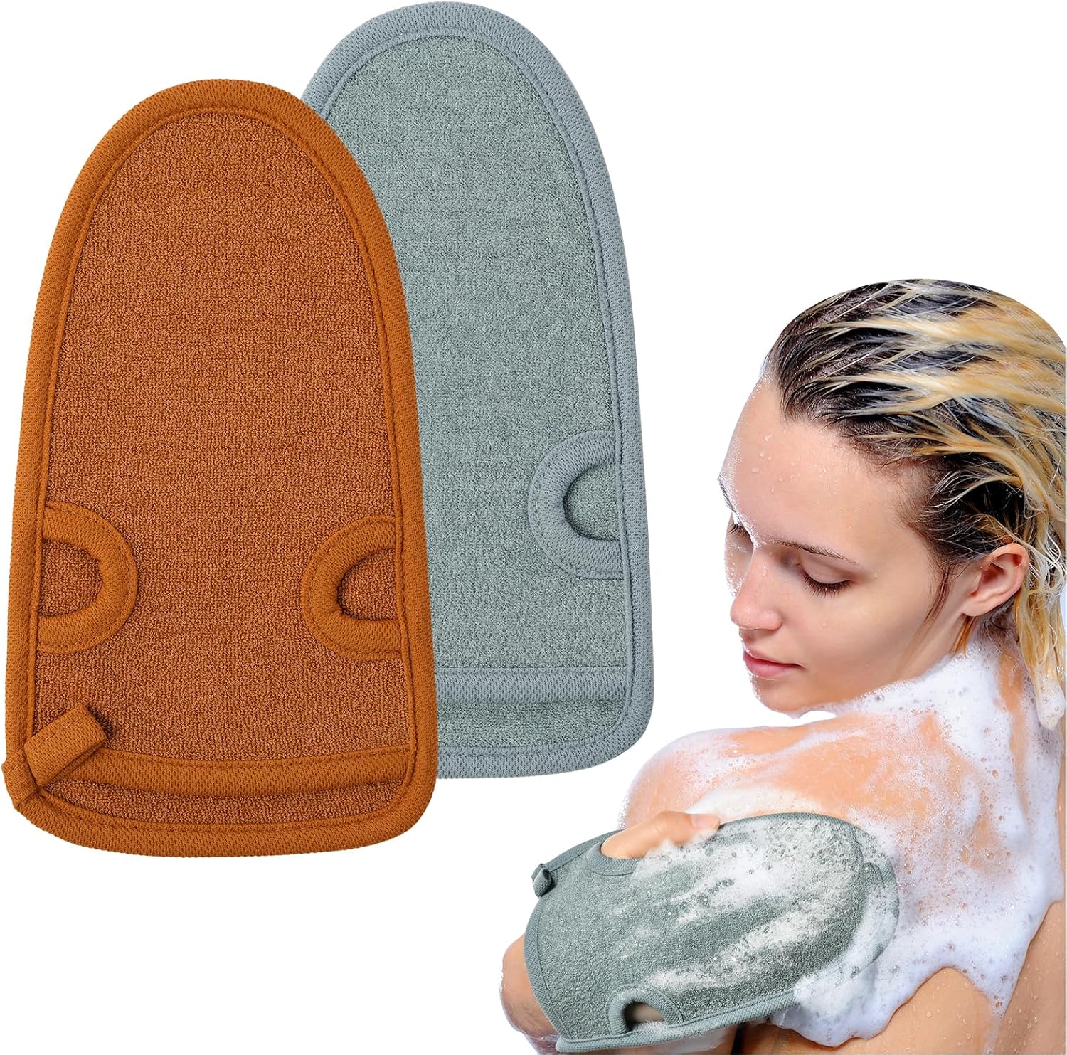 URAQT Exfoliating Gloves, 2 Pcs Deep Pore Cleansing Exfoliating Glove