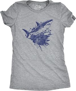 Womens Shark Ink Splatter T Shirt Funny Awesome Shark Week Lovers Tee | Funny T Shirts, Shark Tops for Women, Cool Top, Soft Cotton Blend, Women's Novelty Tees