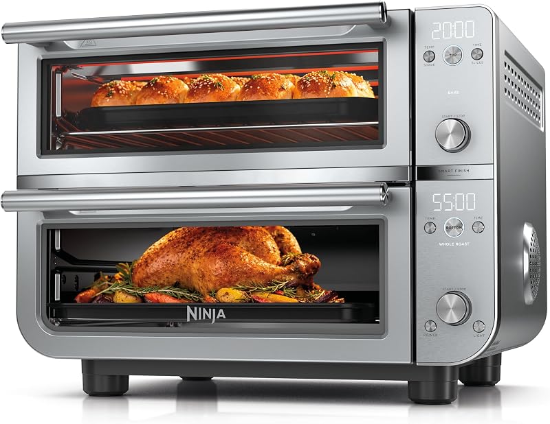 Double Oven Pro Smart XL, 12-in-1, Silver, DCT821 | QuartzHeat top oven, DualZone, Smart Finish, Fits 4.5 lb chicken & 6 lbs wings, Air fry