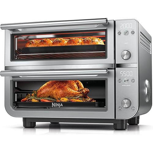 Ninja Double Oven Pro Smart XL Countertop Oven & Air Fryer | 30.2 Qt Capacity |12-in-1 Versatility with Smart Finish & DualZone Tech to Cook 2 Meals at Once | Fit up to 4.5lb Chicken | Silver | DCT821