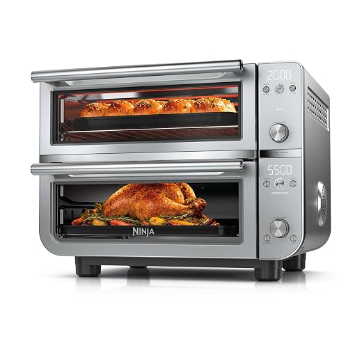 Ninja Double Oven Pro Smart XL Countertop Oven & Air Fryer | 30.2 Qt Capacity |12-in-1 Versatility with Smart Finish & DualZone Tech to Cook 2 Meals at Once | Fit up to 4.5lb Chicken | Silver | DCT821