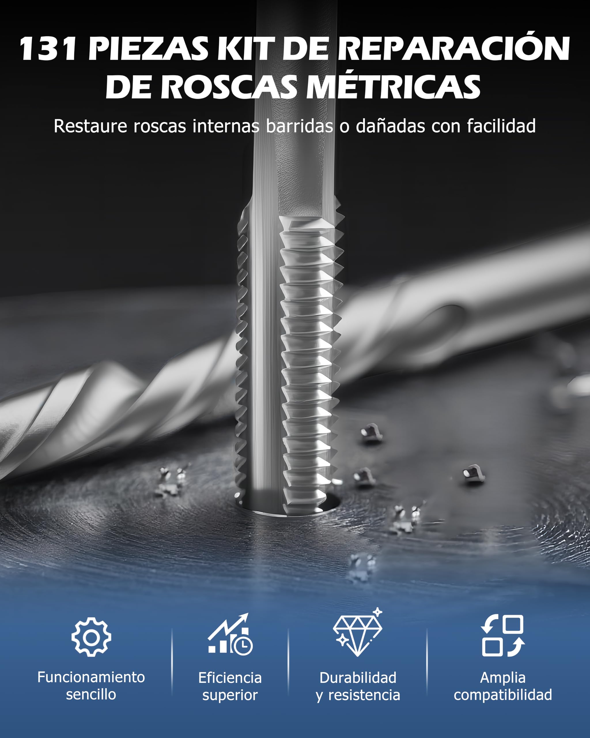 DAYUAN Juego de Reparación de Roscas Kit Helicoil 131 Piezas M5 M6 M8 M10 M12