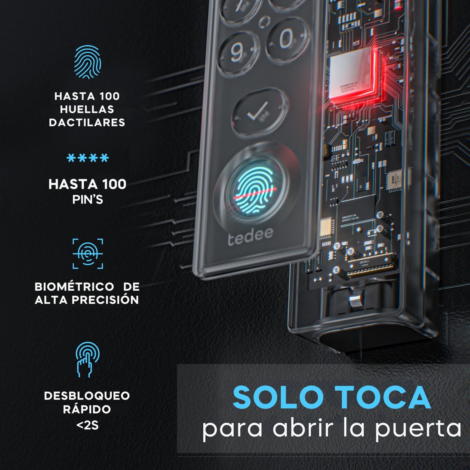 Tedee GO2 Alu Cerradura Inteligente Retrofit para La Puerta, Cerradura Digital con Bloqueo Automático y App, Seguridad Smart lock Acceso sin Llave | Alexa, Google Home, Apple, SmartThings | Matter