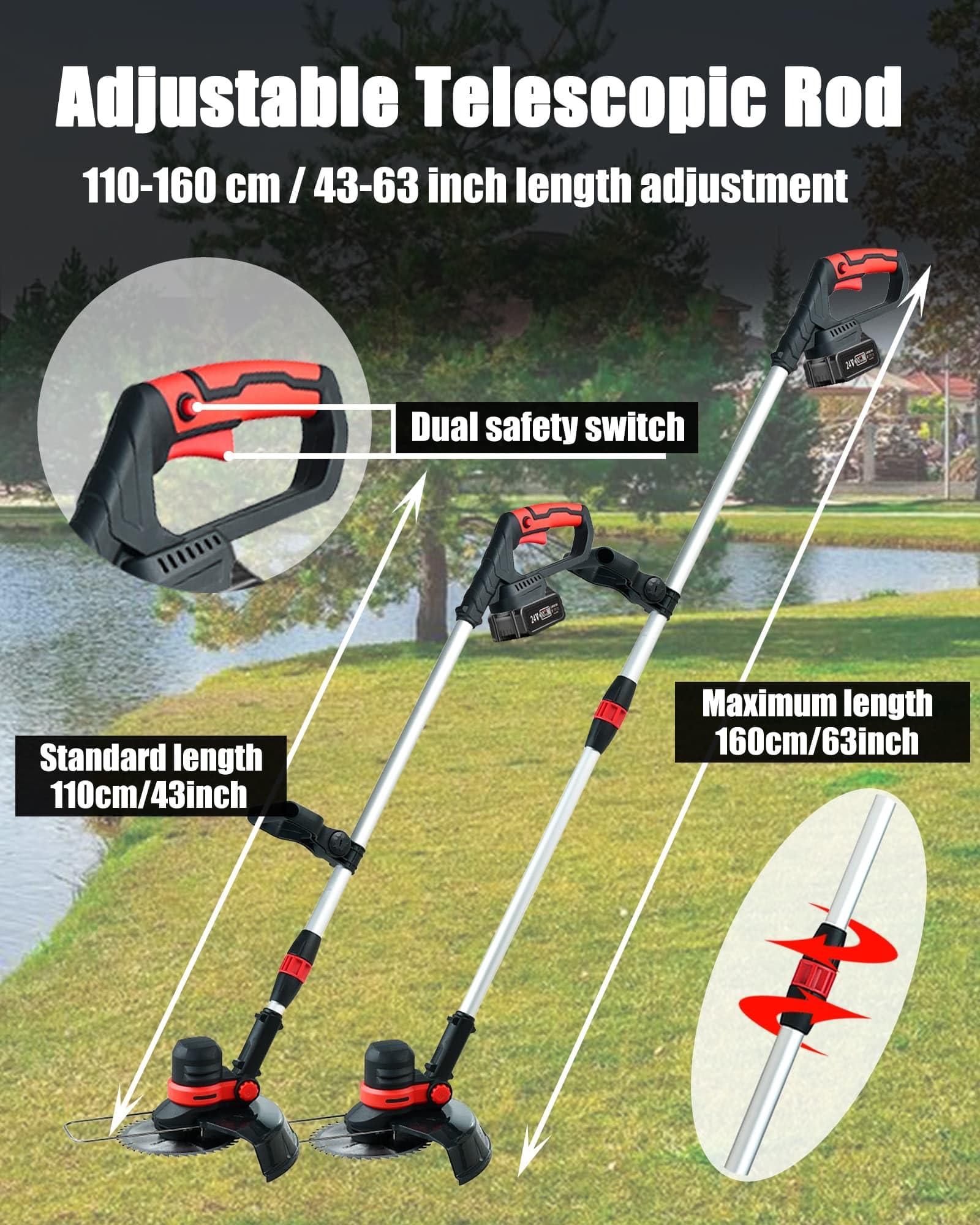 Rasentrimmer mit Akku für Makita Rasentrimmer mit Unkrautbürste BRUSHLESS | ∅30cm Freischneider Akku Rasentrimmer mit Messer, Rädern, 160CM Unkraut Entferner Gerät, Garten Grass Rasenkantenschneider