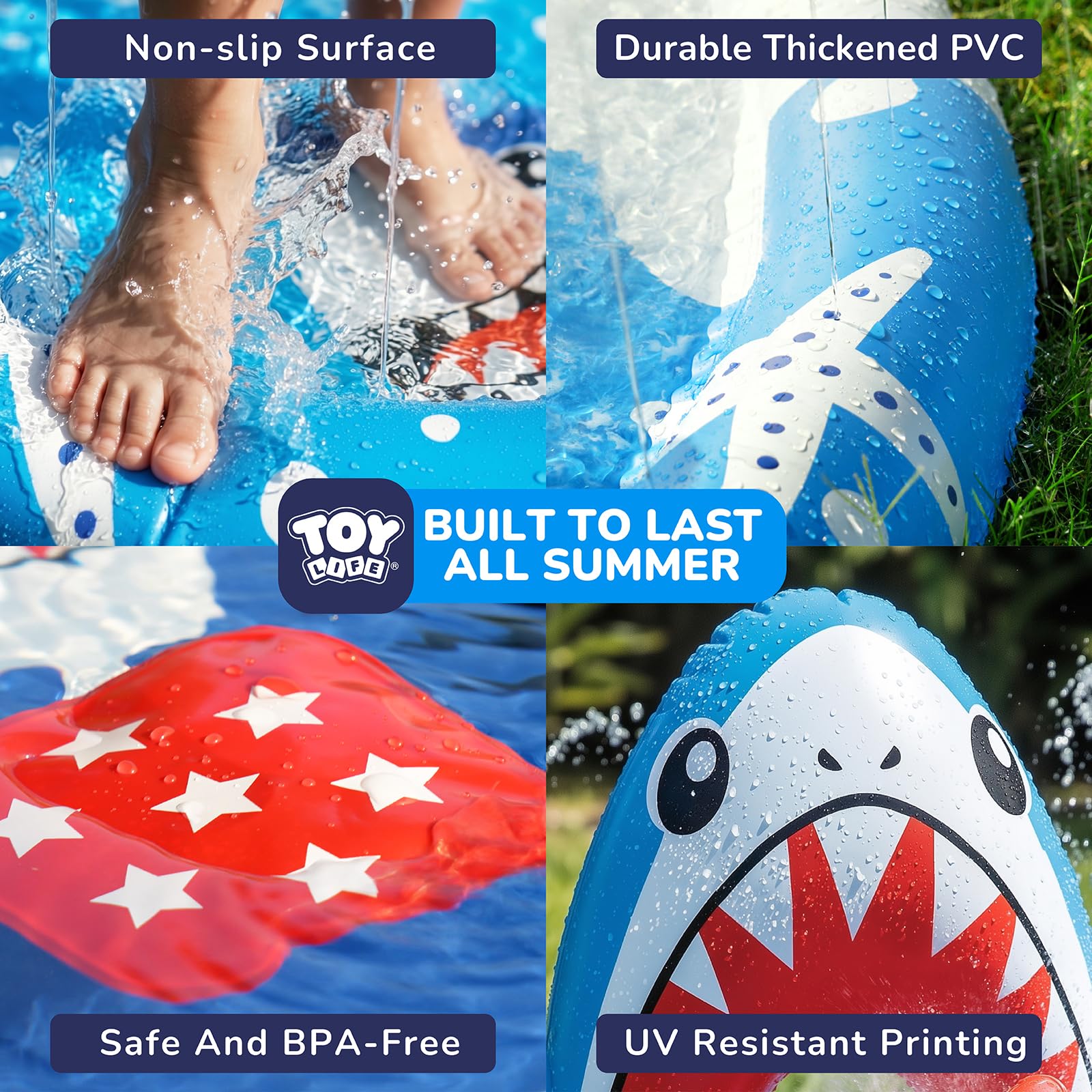 TOY Life Shark Splash Pad per bambini e cani, extra large, 178 cm, piscina con irrigatore all'aperto, per bambini dai 1 ai 3 anni, tappetino da gioco resistente antiscivolo per il divertimento estivo