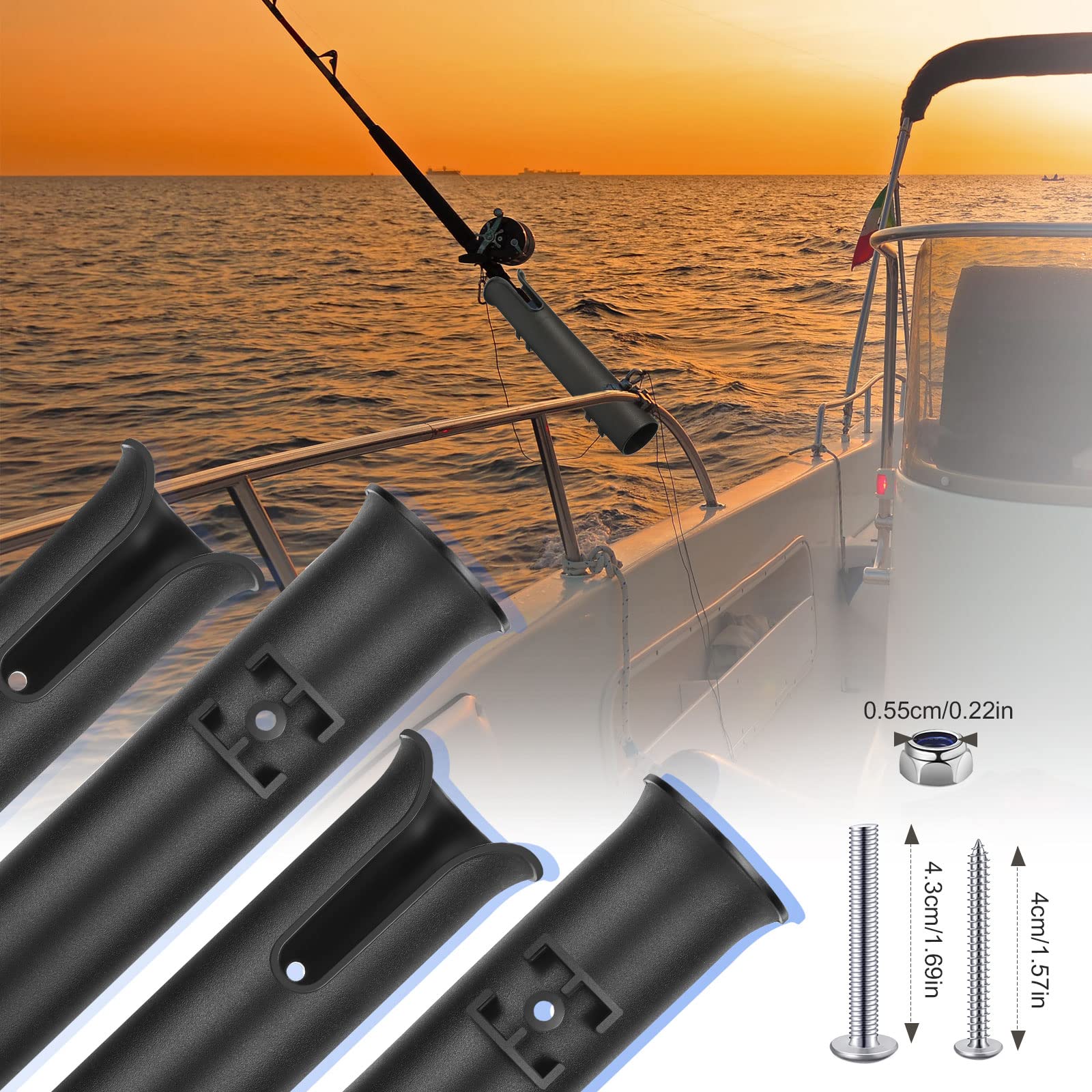 Lot de 6 supports de canne à pêche portables pour bateau - Support mural pour canne à pêche avec vis pour bateau, kayak, pêche - Noir