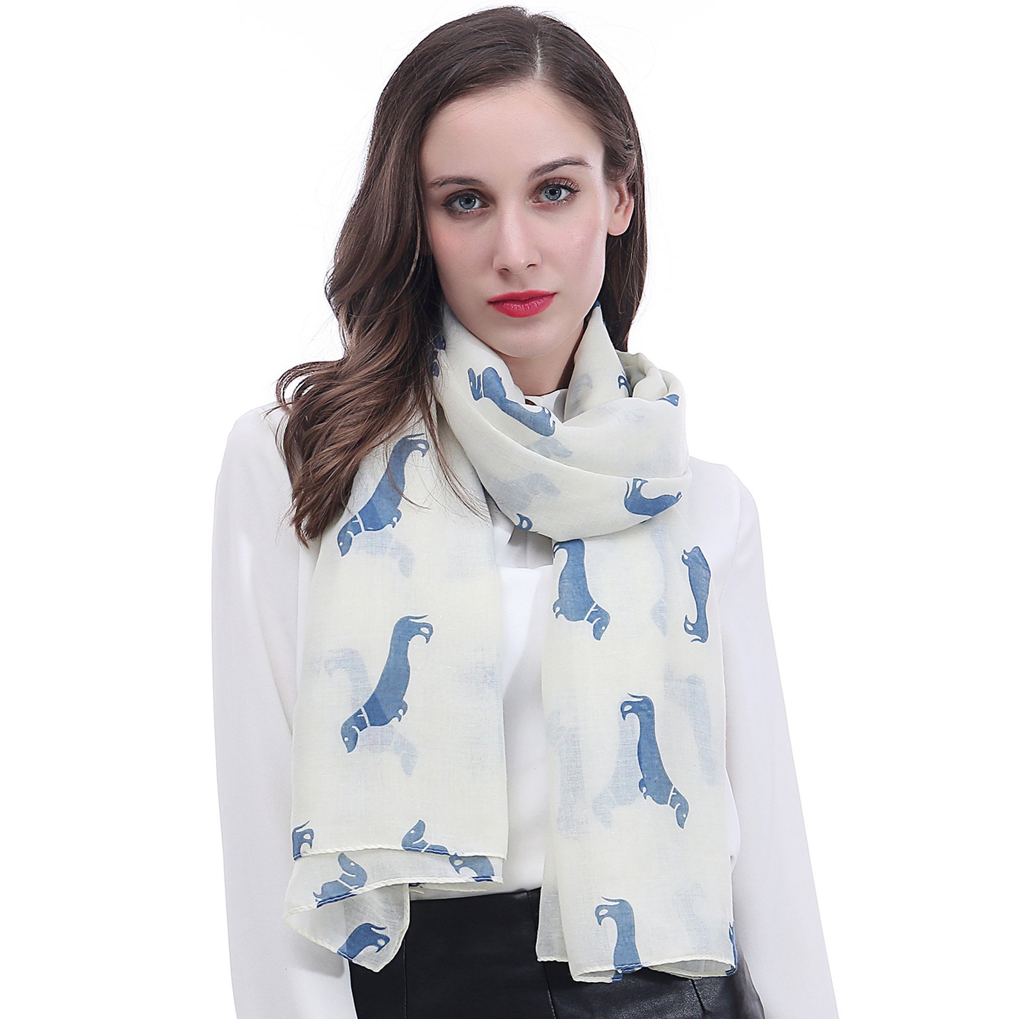 Lina & Lily Women's Cream Dachshund Sausage Dog Print Scarf Shawl Wrap Oversize (Cream)(Size: One Size)