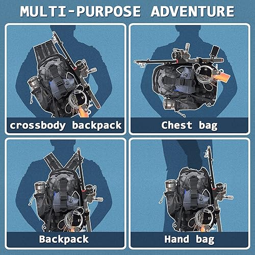 Miniatura 5 de Aertiavty Bolsa de aparejos de pesca compacta, bolsa de pesca con caja de aparejos y soporte para caña de pescar al aire libre mochila de pesca