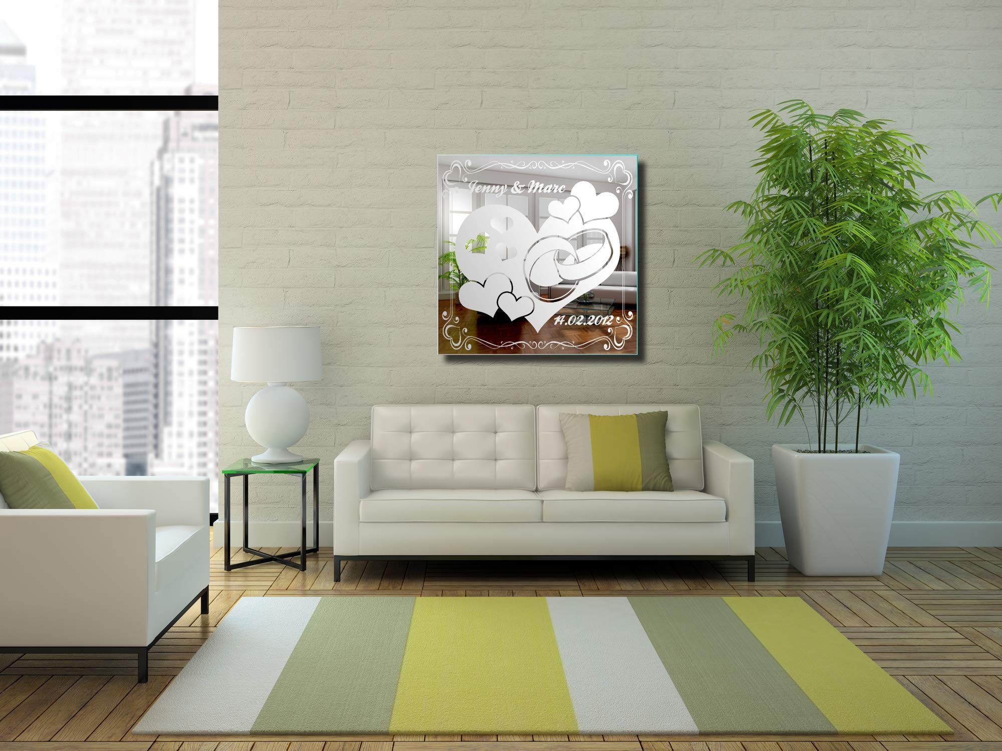 Spiegel mit Gravur Hochzeit 2 ★ Wandbild ★ Hochzeitstag ★ Ehe ★ Hochzeitsgeschenk ★ personalisiert