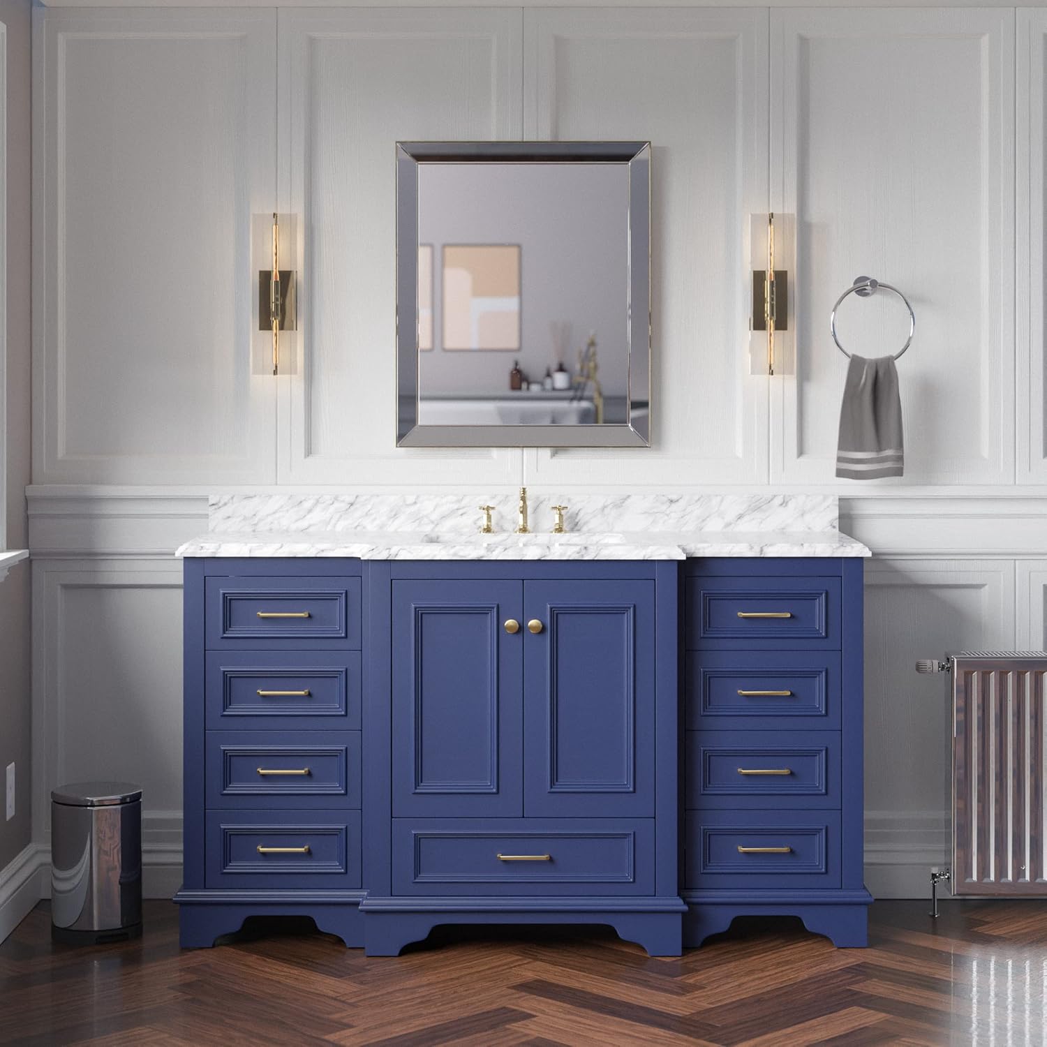 Kitchen Bath Collection Nantucket 60-inch Single Bathroom Vanity (White/Carrara): Includes Cabinet With Authentic Italian Carrara Marble Countertop and Ceramic Sink