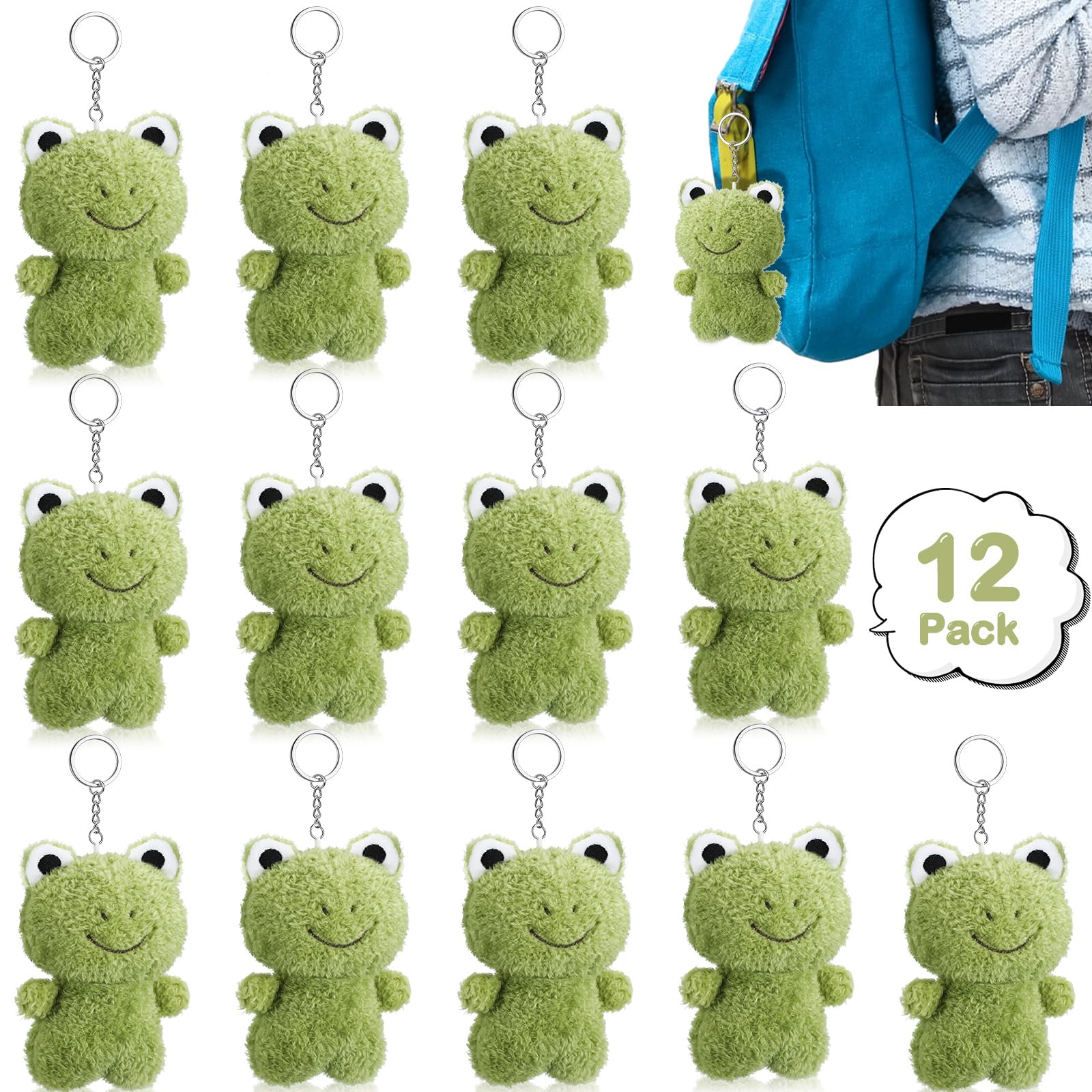 Wakauto 2pcs Plush Frog Keychain - 10cm Soft Stuffed Animal Bag Charm For Backpacks, Purse, Car Keys - View #5