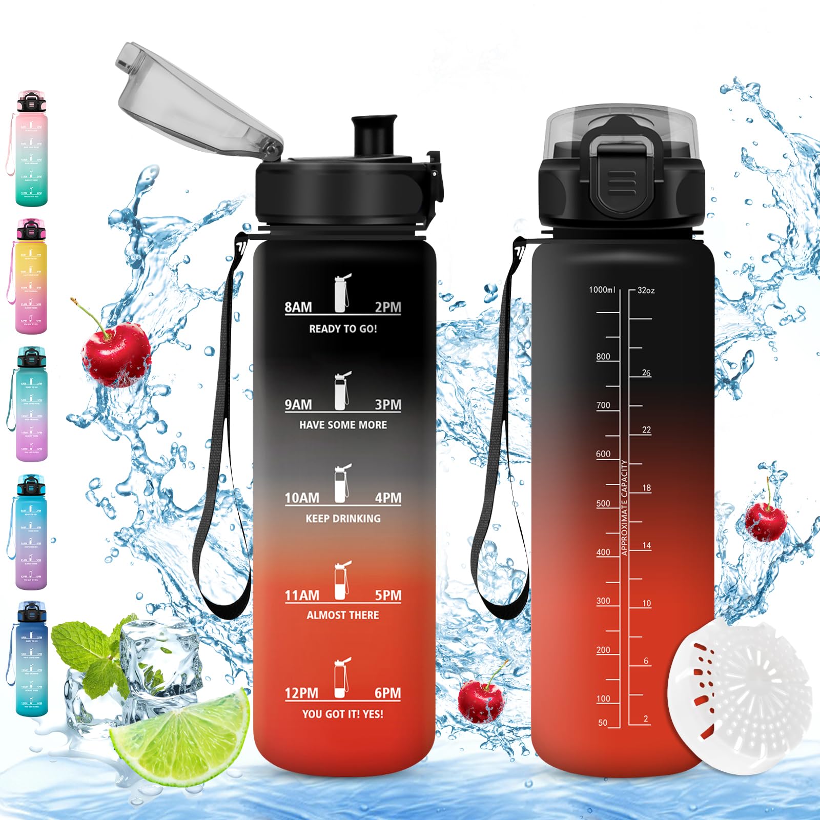 Vikaster Sports Drinking Bottle, 1000 ml BPA-Free Drinking Bottle, Bicycle Water Bottle, Leak-Proof, Suitable for Carbonated Drinks, Sports Water Bottle for Bike, Fitness, School, Children, Outdoor