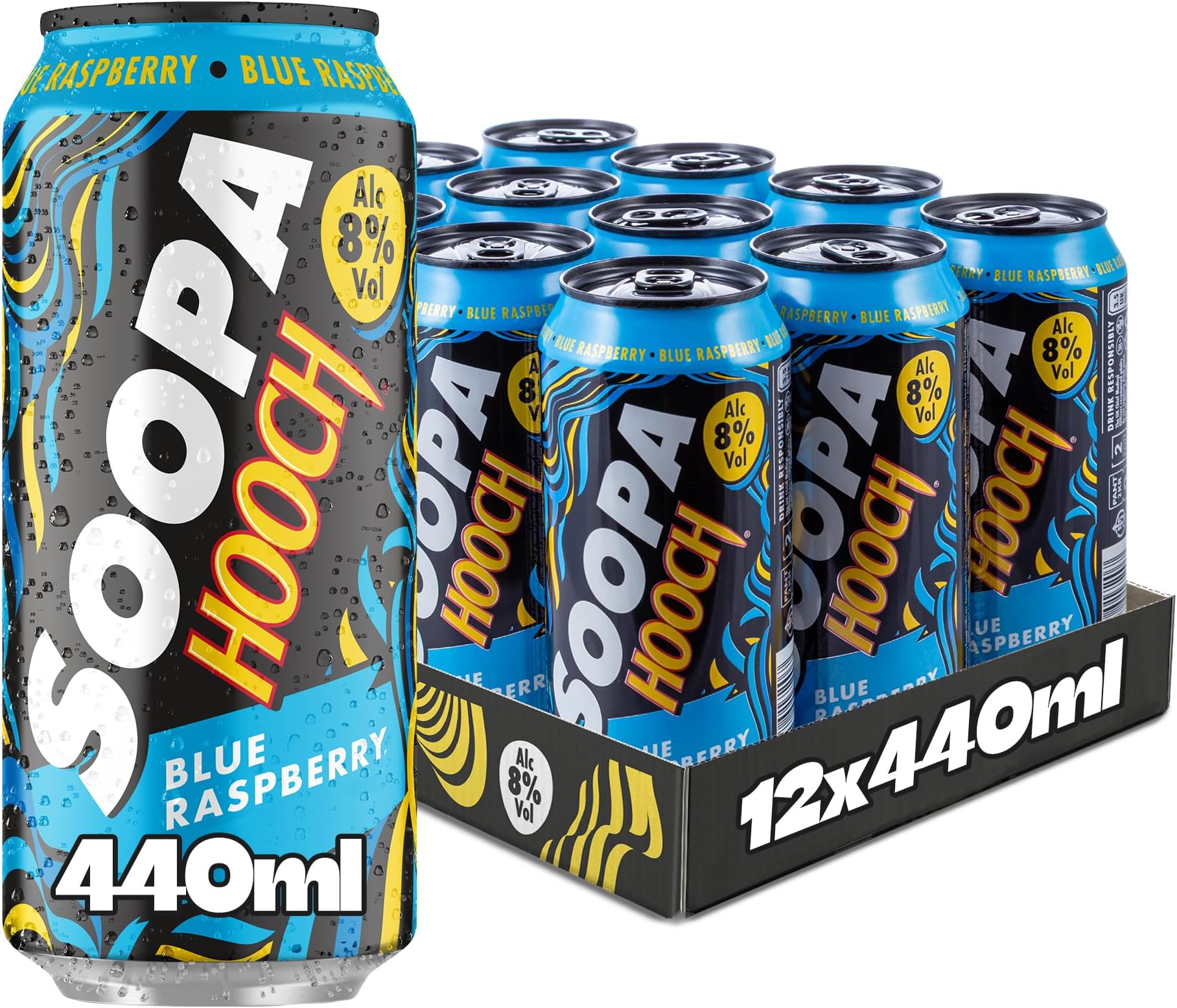 Soopa Hooch | Blue Raspberry | 12 x 440ml Cans | 8% ABV | Pre-drinks Pack | Vodka Pre-mixed Drink | Ready To Drink | Sparkling Alcoholic Beverage