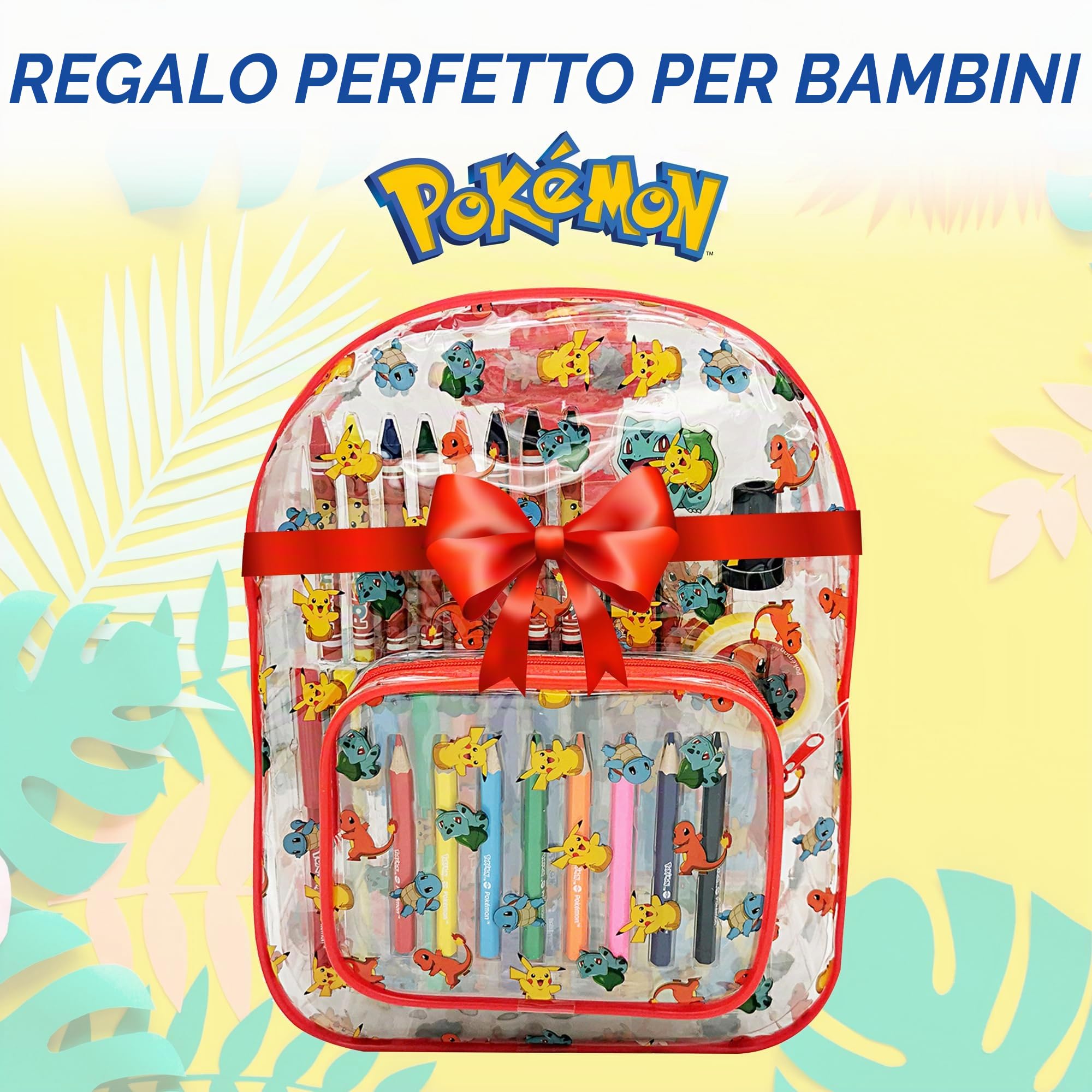 Pokémon - giochi - Zaino - Kit da colorare - Valigetta Colori - Feltri - Matite Matita colorata - Adesivi - astuccio Cancelleria - Idee Regalo Compleanno Gadget per Bambini - Gioco