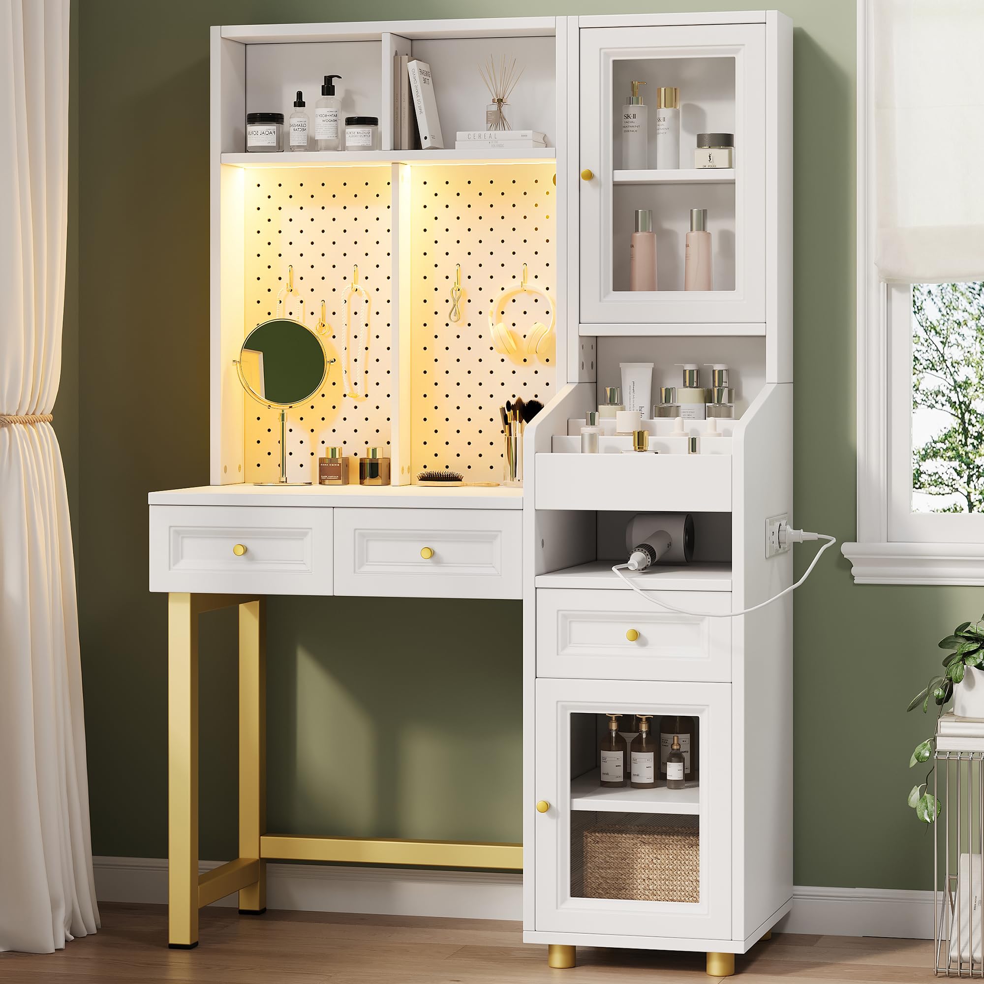 Tocador con luces LED y armario para crear tu rincón de belleza ideal en el dormitorio