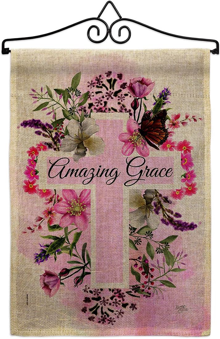 Floral Amazing Grace Burlap Burlap Garden Flag Religious Bible Verses Bless Faith Thank Hope Pray Christian Religion Small Decorative Gift Yard House Banner Double-Sided Made In USA 13 X 18.5