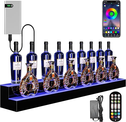 Miniatura 1 de YITAHOME Estante de exhibición de botellas de licor con luz LED compatible con USB y banco de energía estante de alcohol de 2 pasos de 60 pulgadas