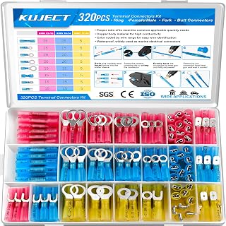 Kuject 320PCS Heat Shrink Wire Connectors Kit - Waterproof Crimp Butt Terminals, Insulated Spade Ring Fork Connectors for Automotive Marine Boat Truck