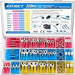 Kuject 320PCS Heat Shrink Wire Connectors Kit, Electrical Waterproof Crimp Butt Terminals, Insulated Spade Connectors for Automotive Marine Boat Truck, Include Rings Forks Spade Butt Splices